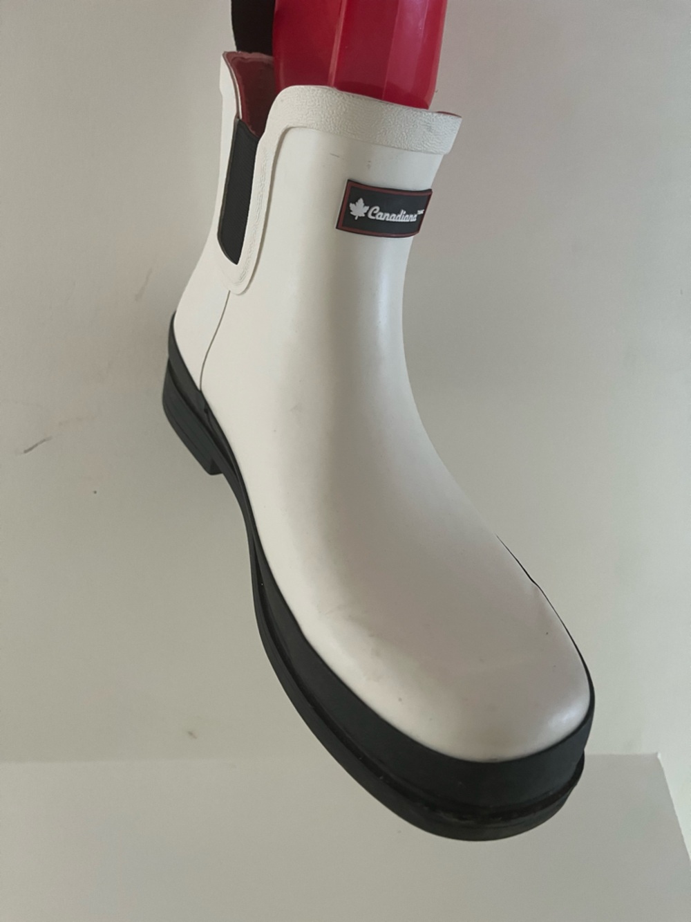Canadiana White & Black Rubber Rain Boots